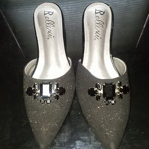 Black jeweled mules